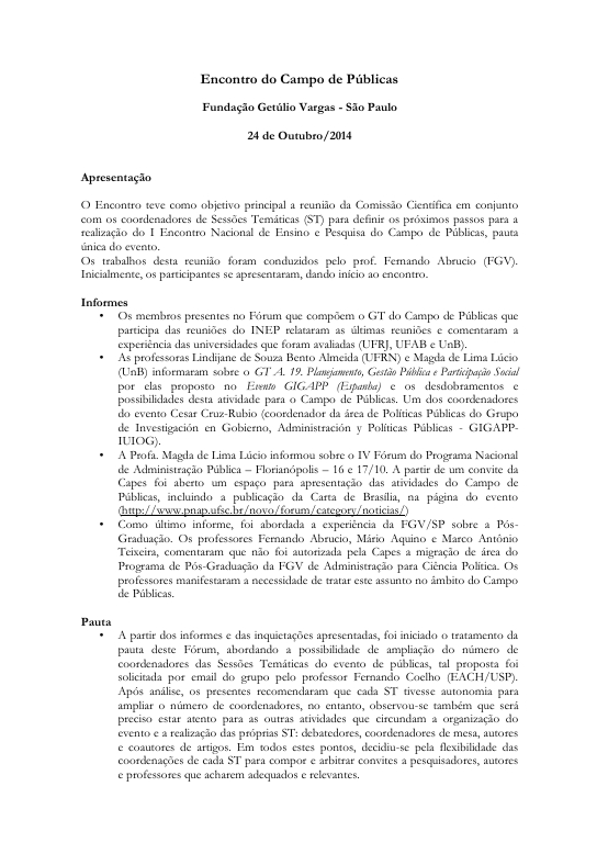 Relatório da 1ª reunião da Comissão Científica do Encontro Nacional do Campo de Públicas